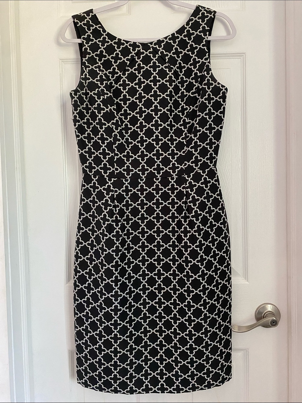 Tahari Black Dress with White Lattice Pattern Excellent Condition